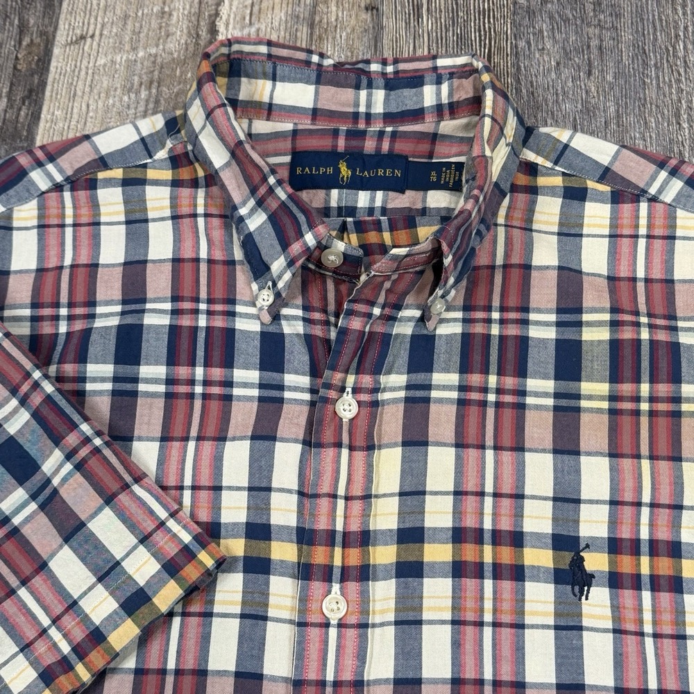 Polo Ralph Lauren Shirt Men's X-Large XL Red Plaid Short Sleeve Button Down Pony